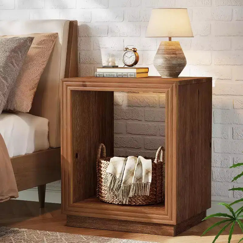 Lantine Solid Wood Side Table, Rustic Wooden End Table with 2-Tier Storage Shelf for Bedroom, Small Spaces, Living Room, Easy Assembly, Natural Brown