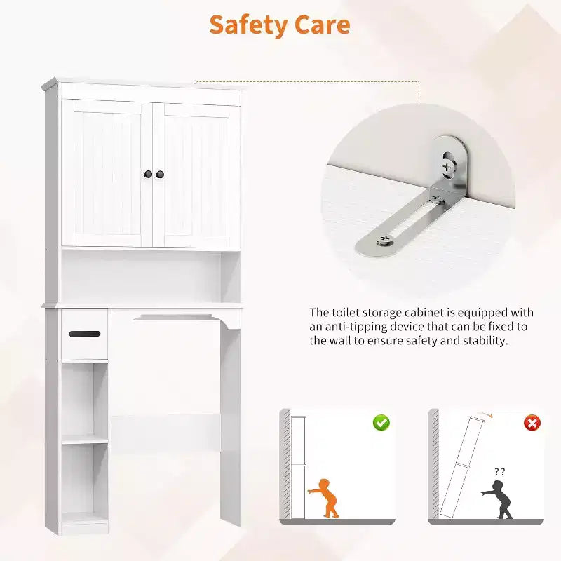 30in Over The Toilet Storage Cabinet, 7-Shelf Bathroom Organizer with Toilet Paper Holder for Bathroom Laundry Room