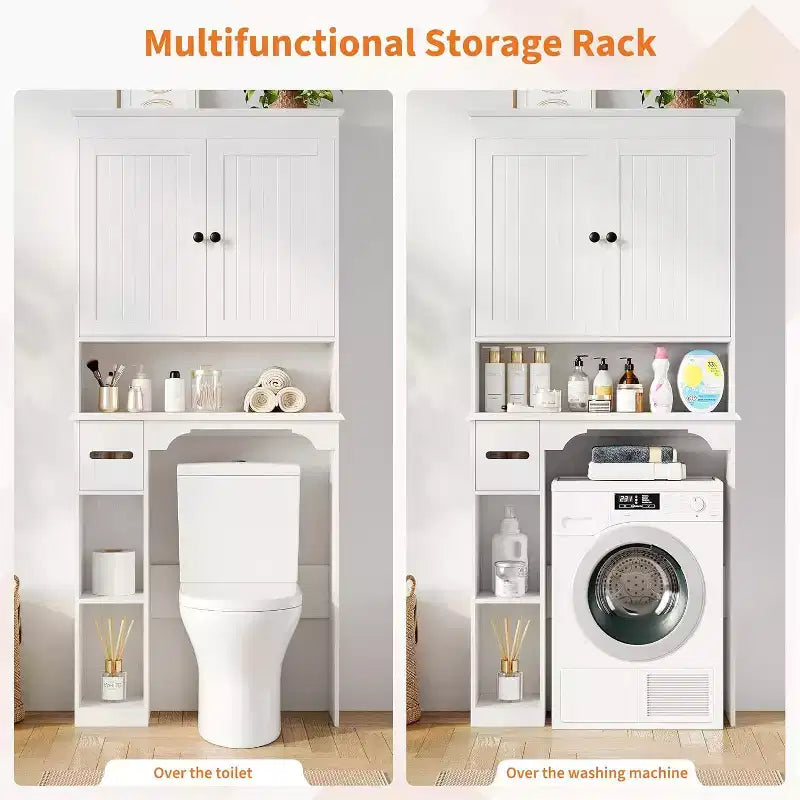 30in Over The Toilet Storage Cabinet, 7-Shelf Bathroom Organizer with Toilet Paper Holder for Bathroom Laundry Room