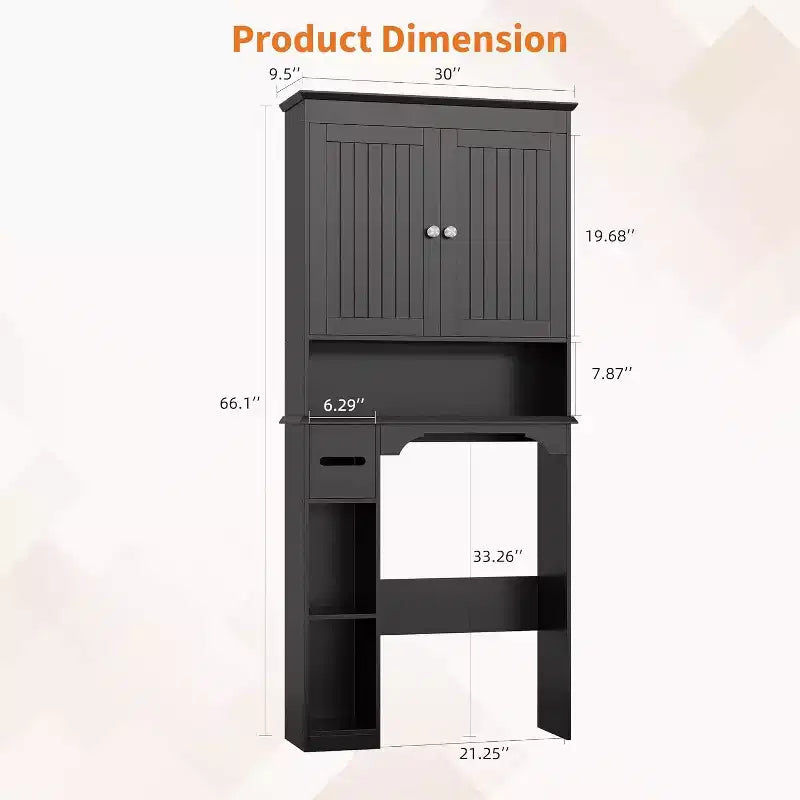 30in Over The Toilet Storage Cabinet, 7-Shelf Bathroom Organizer with Toilet Paper Holder for Bathroom Laundry Room