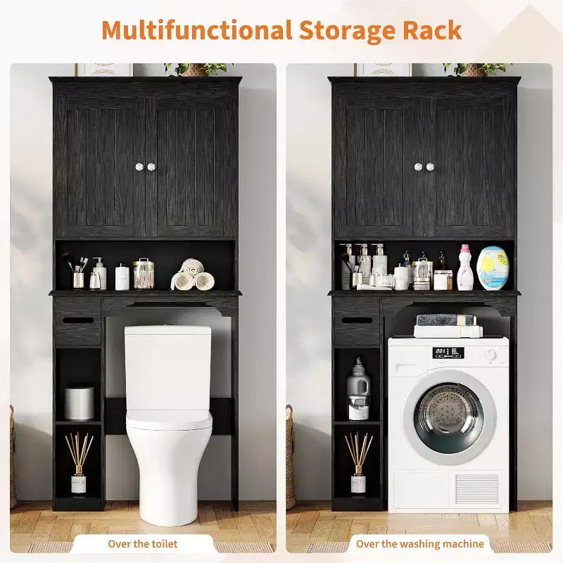30in Over The Toilet Storage Cabinet, 7-Shelf Bathroom Organizer with Toilet Paper Holder for Bathroom Laundry Room
