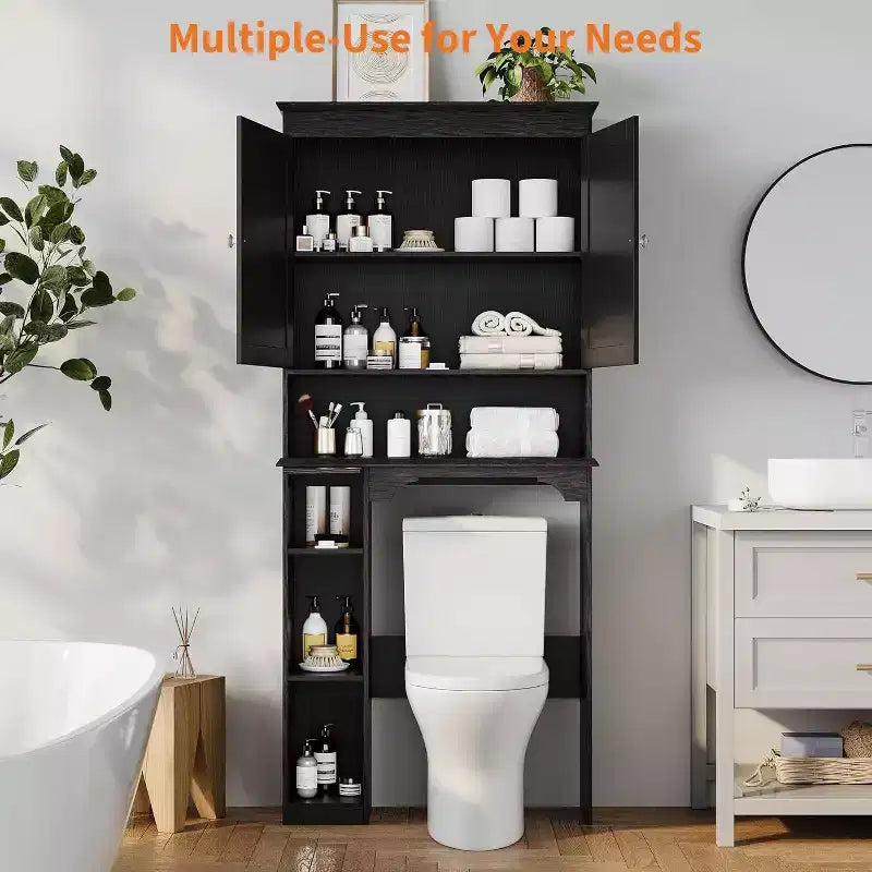 30in Over The Toilet Storage Cabinet, 7-Shelf Bathroom Organizer with Toilet Paper Holder for Bathroom Laundry Room