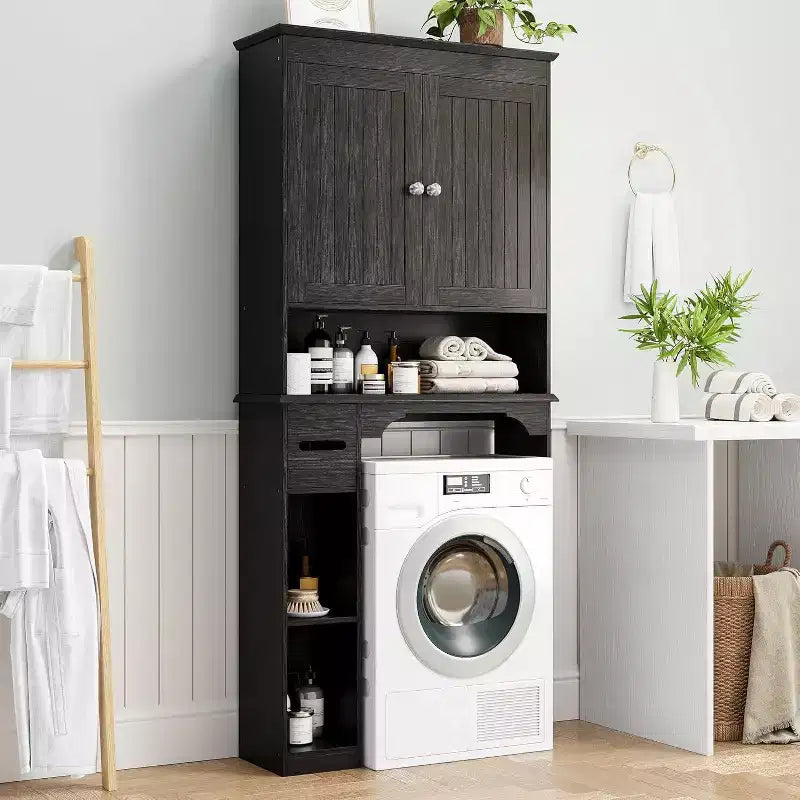 30in Over The Toilet Storage Cabinet, 7-Shelf Bathroom Organizer with Toilet Paper Holder for Bathroom Laundry Room