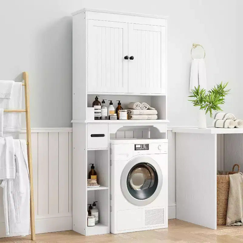 30in Over The Toilet Storage Cabinet, 7-Shelf Bathroom Organizer with Toilet Paper Holder for Bathroom Laundry Room
