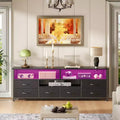 Qwatto 63 Inch Black TV Stand Dresser with Charging Station LED Lights 6 Drawers Entertainment Center for TVs up to 70 Inch Media Console Living Room