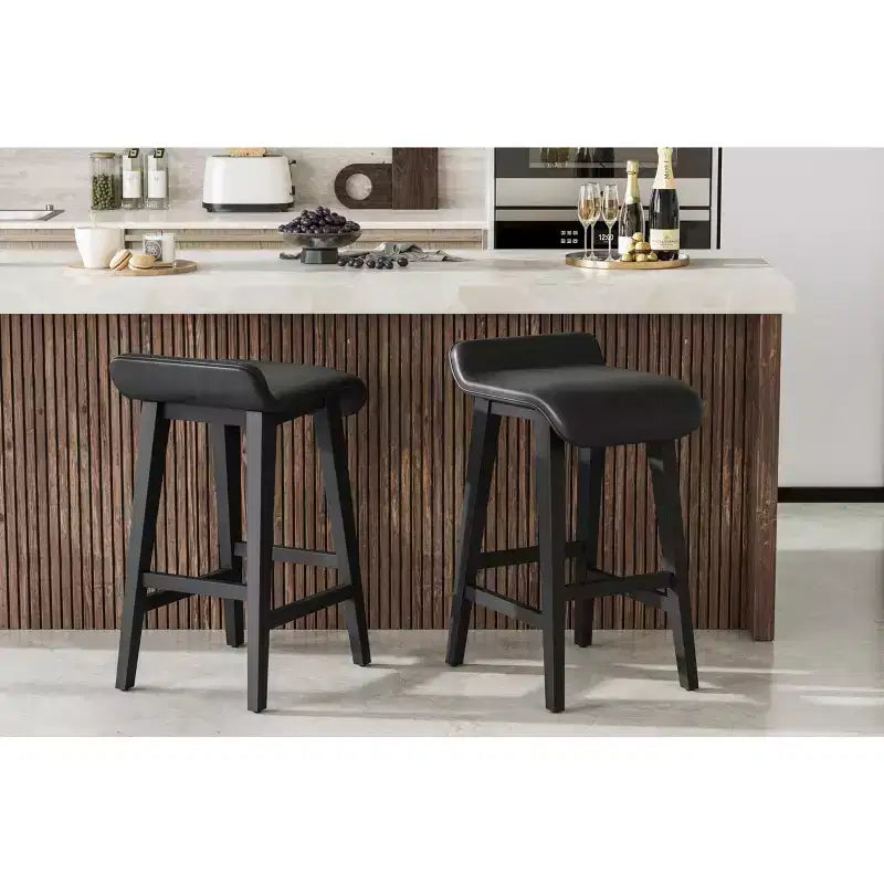 Bar Stools Set, 26.2H Modern Upholstered Kitchen Stools with Low Back, Footrest, Wood Legs, Counter Height Design for Kitchen Counter, Dining Room