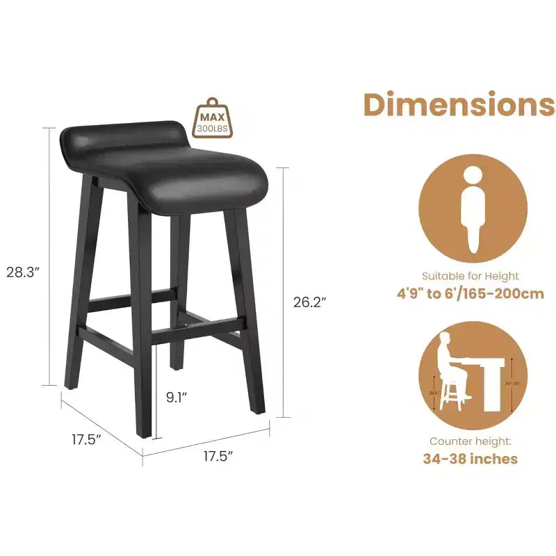 Bar Stools Set, 26.2H Modern Upholstered Kitchen Stools with Low Back, Footrest, Wood Legs, Counter Height Design for Kitchen Counter, Dining Room