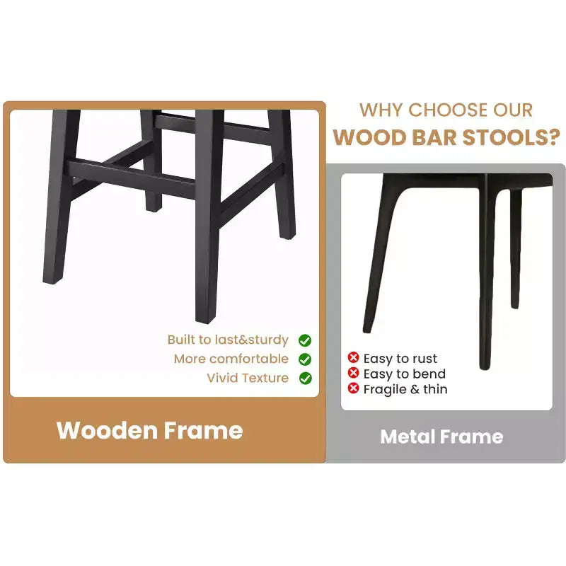 Bar Stools Set, 26.2H Modern Upholstered Kitchen Stools with Low Back, Footrest, Wood Legs, Counter Height Design for Kitchen Counter, Dining Room