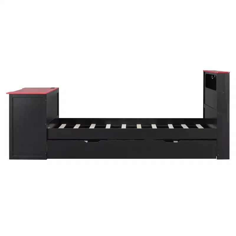 Luxystar Modern Wooden Daybed With Computer Desk, Trundle And Lighted Headboard