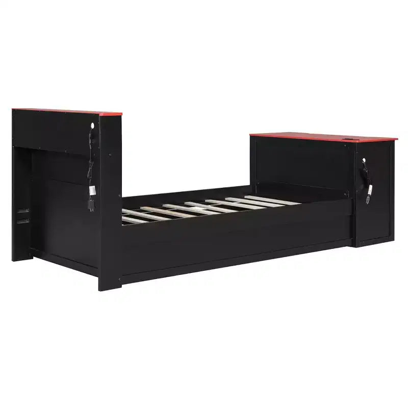 Luxystar Modern Wooden Daybed With Computer Desk, Trundle And Lighted Headboard