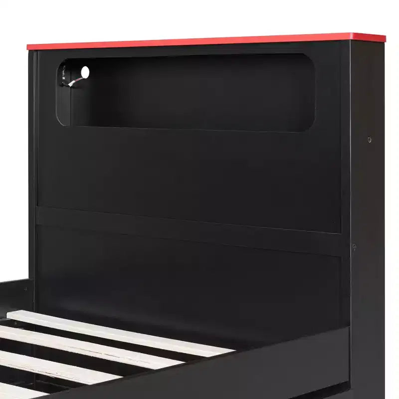 Luxystar Modern Wooden Daybed With Computer Desk, Trundle And Lighted Headboard
