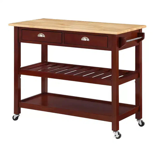 Breighton Home American Heritage 3 Tier Butcher Block Kitchen Cart with Drawers Mahogany