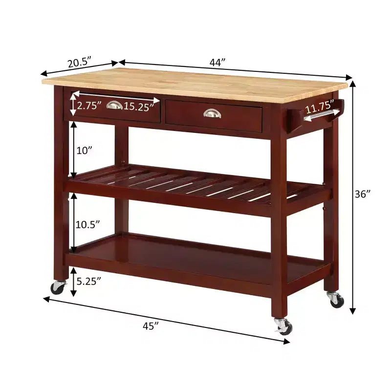 Breighton Home American Heritage 3 Tier Butcher Block Kitchen Cart with Drawers Mahogany