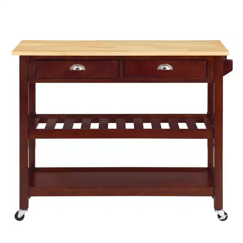 Breighton Home American Heritage 3 Tier Butcher Block Kitchen Cart with Drawers Mahogany