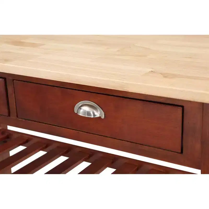 Breighton Home American Heritage 3 Tier Butcher Block Kitchen Cart with Drawers Mahogany