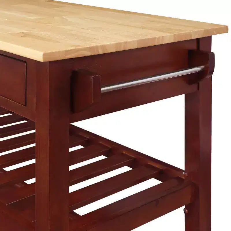 Breighton Home American Heritage 3 Tier Butcher Block Kitchen Cart with Drawers Mahogany