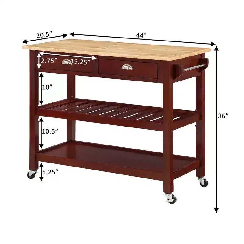 Breighton Home American Heritage 3 Tier Butcher Block Kitchen Cart with Drawers Mahogany