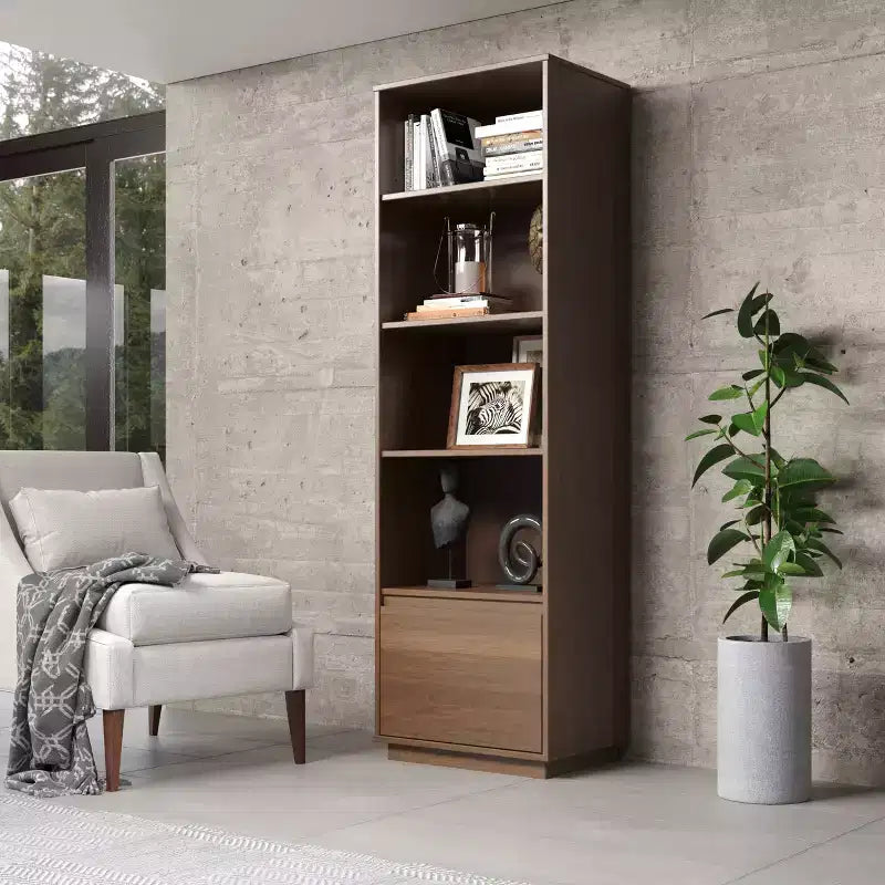 71" Gunther Mid-Century Modern 4 Shelves and a Drawer Solid Wood Walnut - Linon