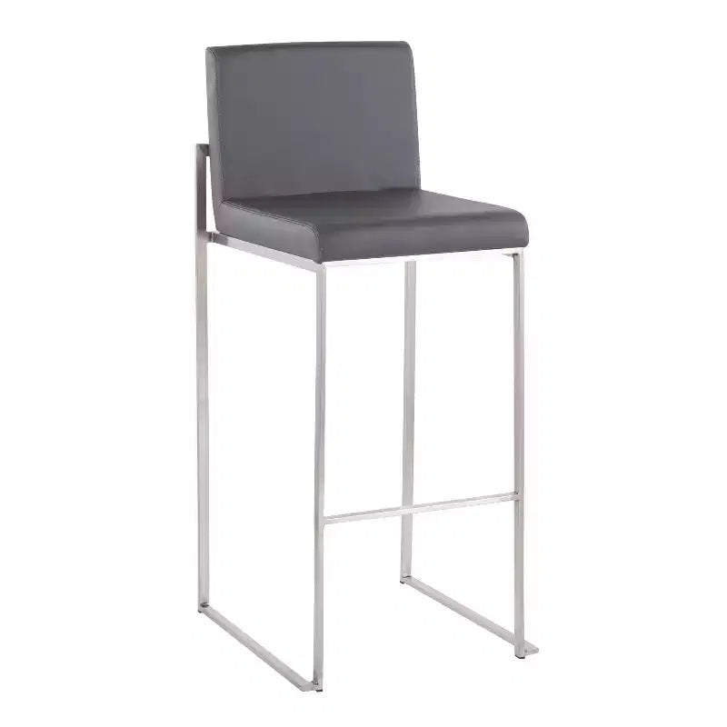 Set of 2 Fuji High Back Stainless Steel/Faux Leather Barstools - LumiSource