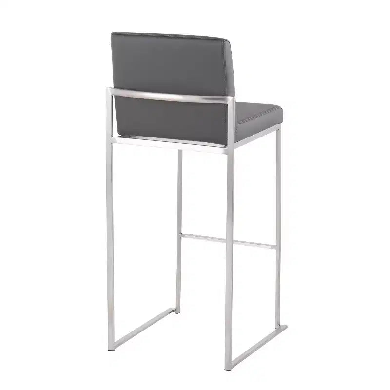 Set of 2 Fuji High Back Stainless Steel/Faux Leather Barstools - LumiSource