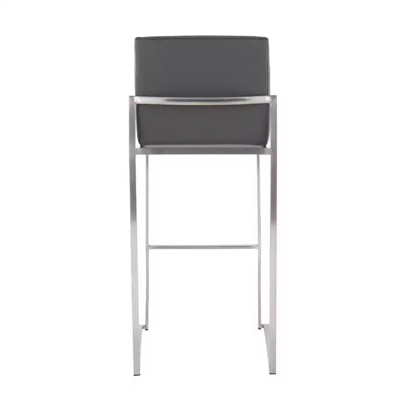 Set of 2 Fuji High Back Stainless Steel/Faux Leather Barstools - LumiSource