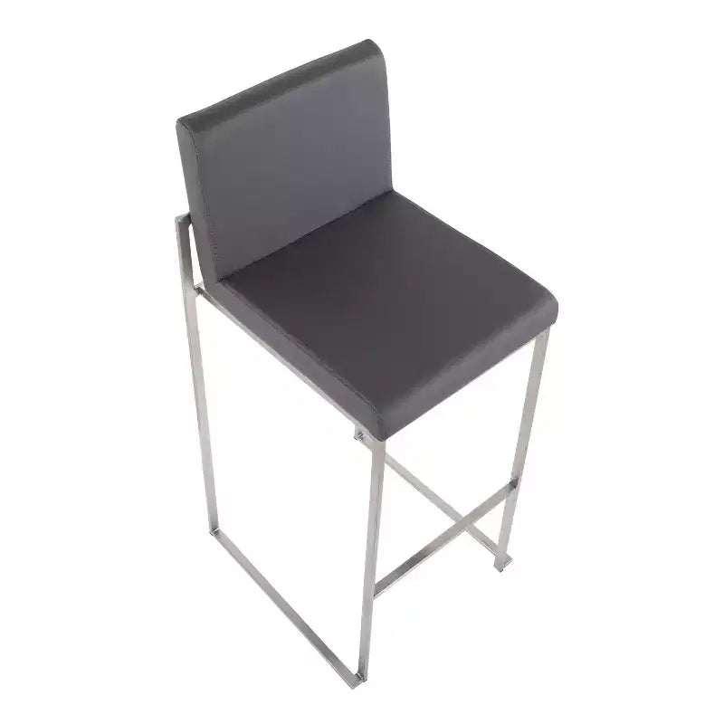 Set of 2 Fuji High Back Stainless Steel/Faux Leather Barstools - LumiSource