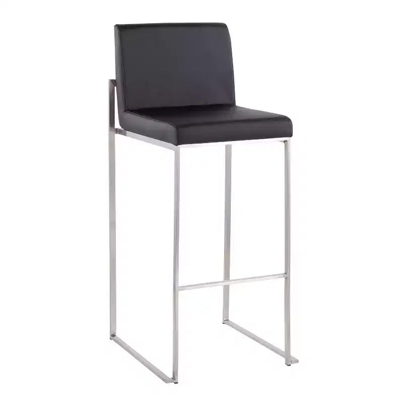 Set of 2 Fuji High Back Stainless Steel/Faux Leather Barstools - LumiSource