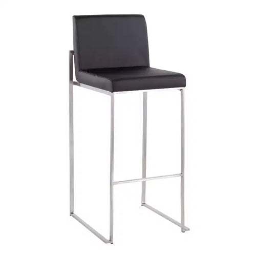 Set of 2 Fuji High Back Stainless Steel/Faux Leather Barstools - LumiSource