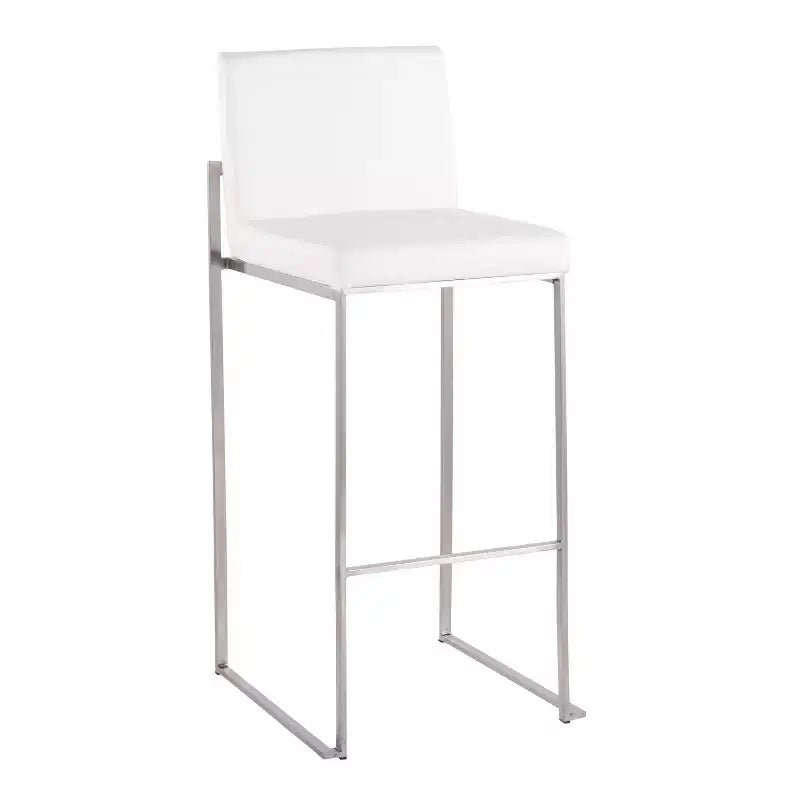 Set of 2 Fuji High Back Stainless Steel/Faux Leather Barstools - LumiSource