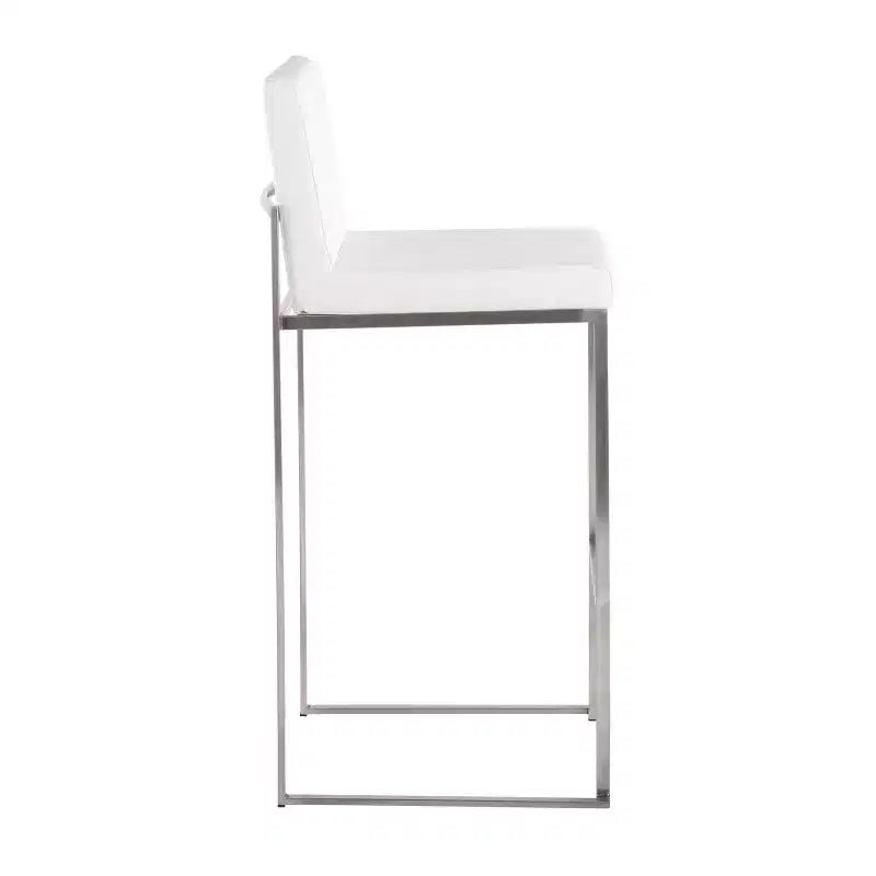 Set of 2 Fuji High Back Stainless Steel/Faux Leather Barstools - LumiSource