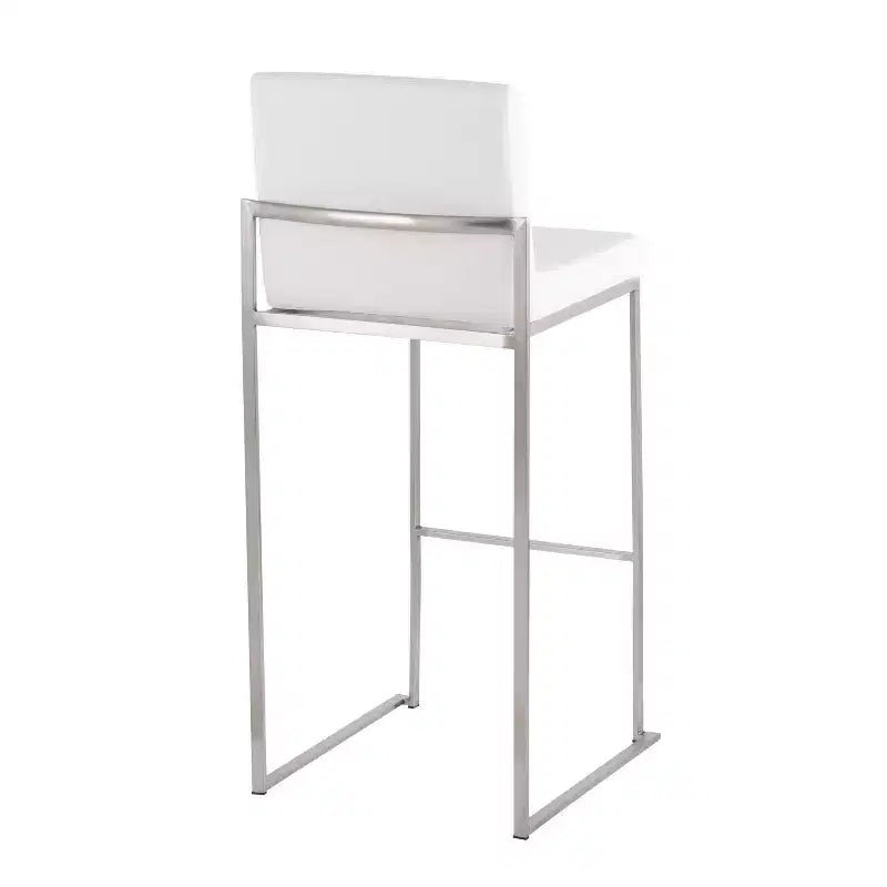 Set of 2 Fuji High Back Stainless Steel/Faux Leather Barstools - LumiSource