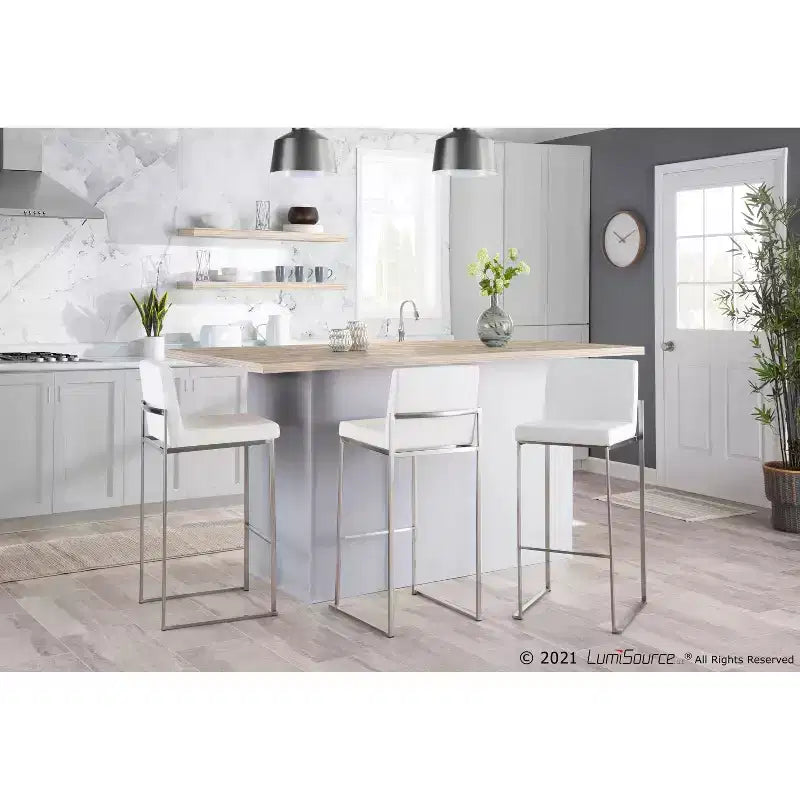 Set of 2 Fuji High Back Stainless Steel/Faux Leather Barstools - LumiSource