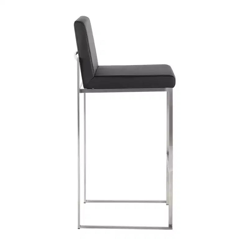 Set of 2 Fuji High Back Stainless Steel/Faux Leather Barstools - LumiSource