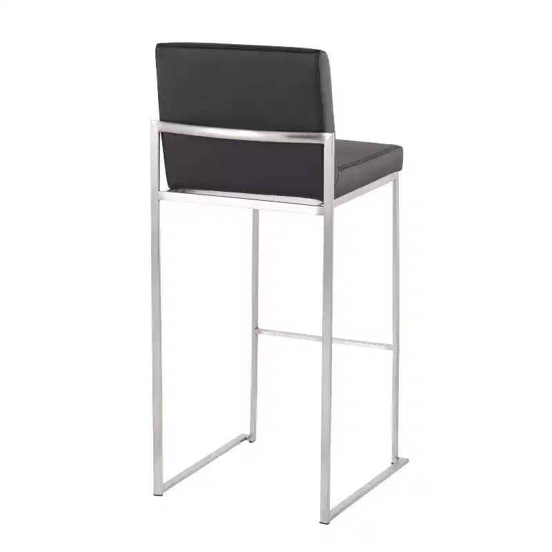 Set of 2 Fuji High Back Stainless Steel/Faux Leather Barstools - LumiSource