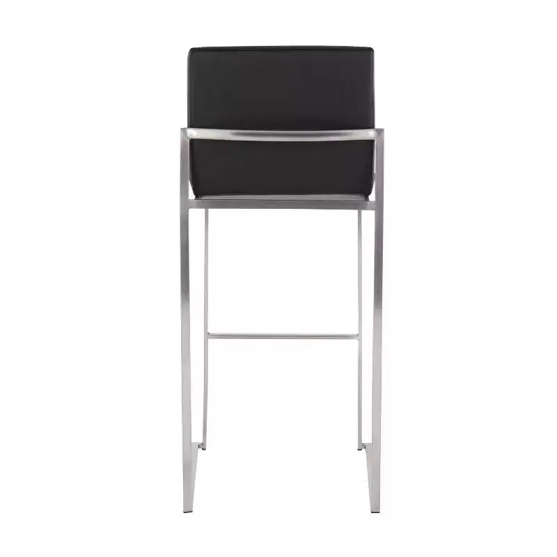 Set of 2 Fuji High Back Stainless Steel/Faux Leather Barstools - LumiSource