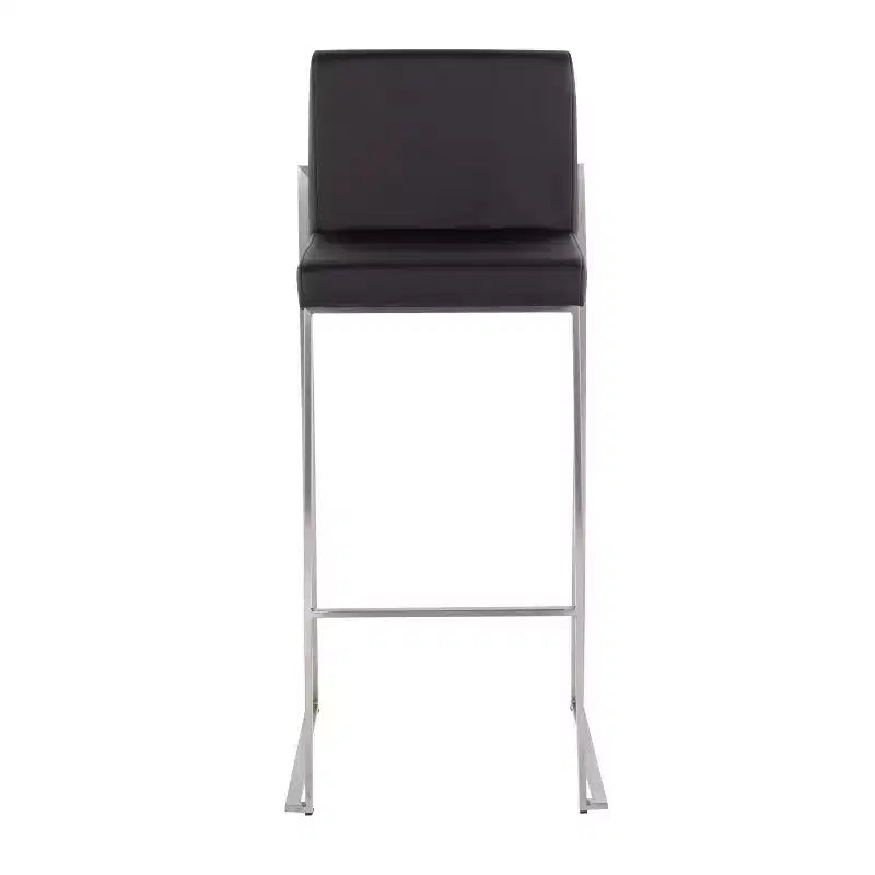 Set of 2 Fuji High Back Stainless Steel/Faux Leather Barstools - LumiSource