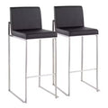 Set of 2 Fuji High Back Stainless Steel/Faux Leather Barstools - LumiSource