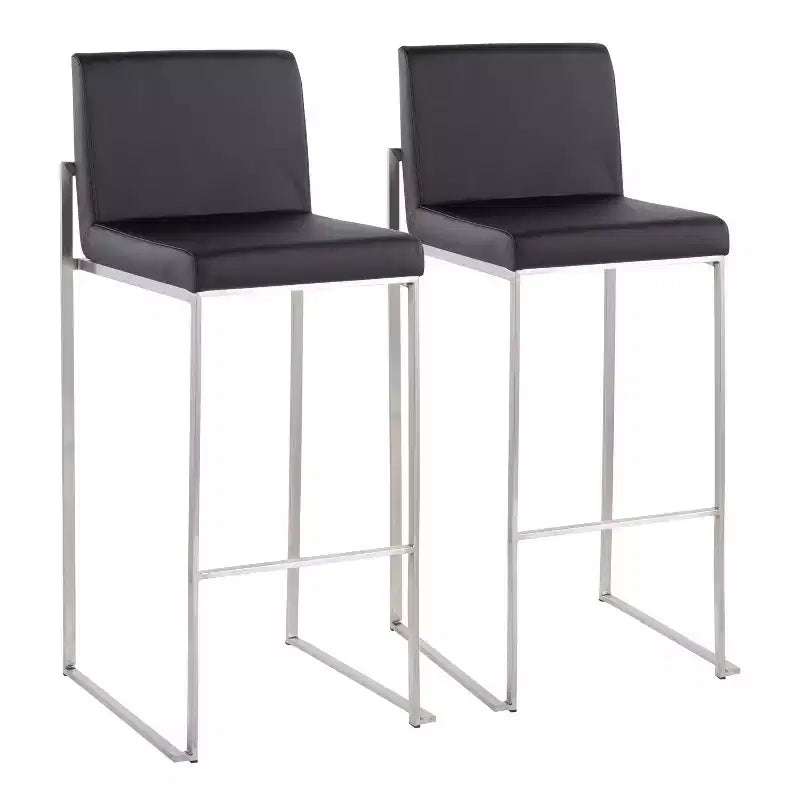 Set of 2 Fuji High Back Stainless Steel/Faux Leather Barstools - LumiSource
