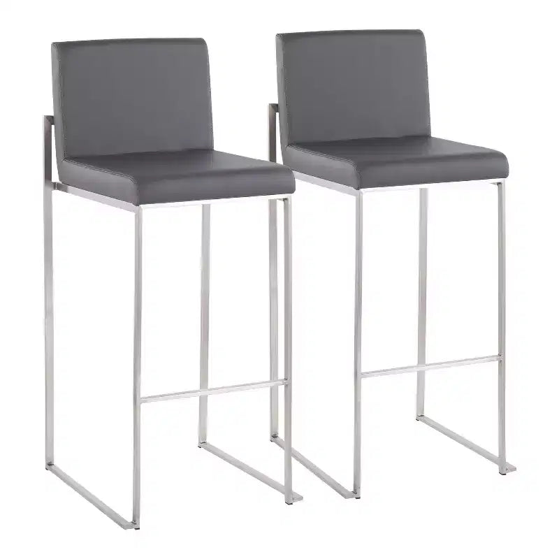 Set of 2 Fuji High Back Stainless Steel/Faux Leather Barstools - LumiSource