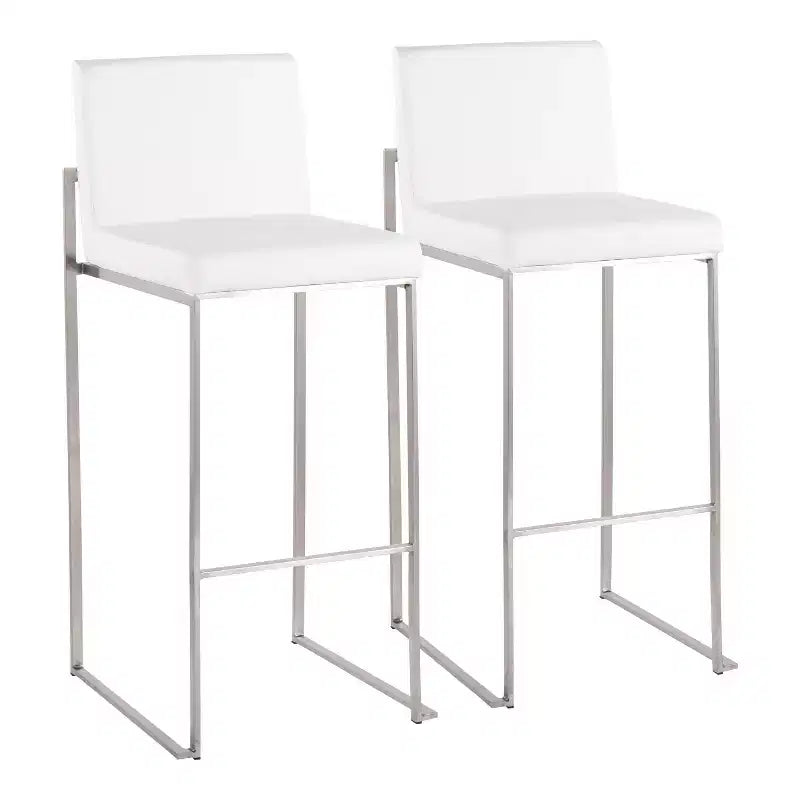 Set of 2 Fuji High Back Stainless Steel/Faux Leather Barstools - LumiSource