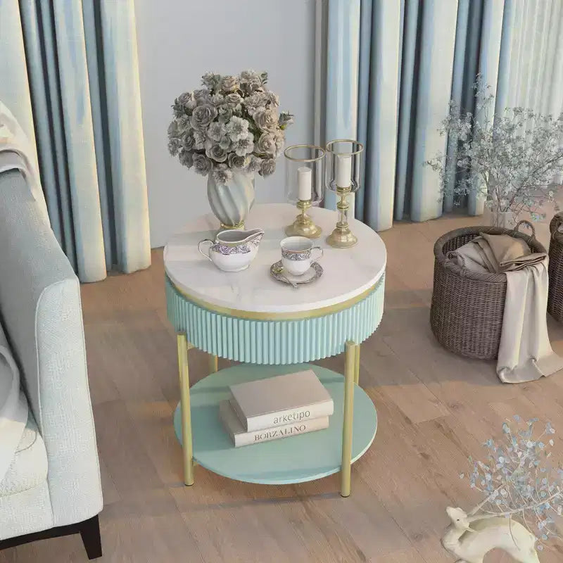 Cartehena Faux Marble End Table with Drawer - HOMES: Inside + Out
