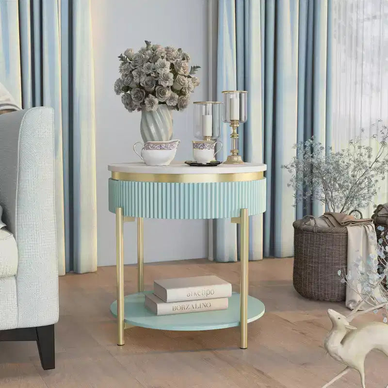Cartehena Faux Marble End Table with Drawer - HOMES: Inside + Out