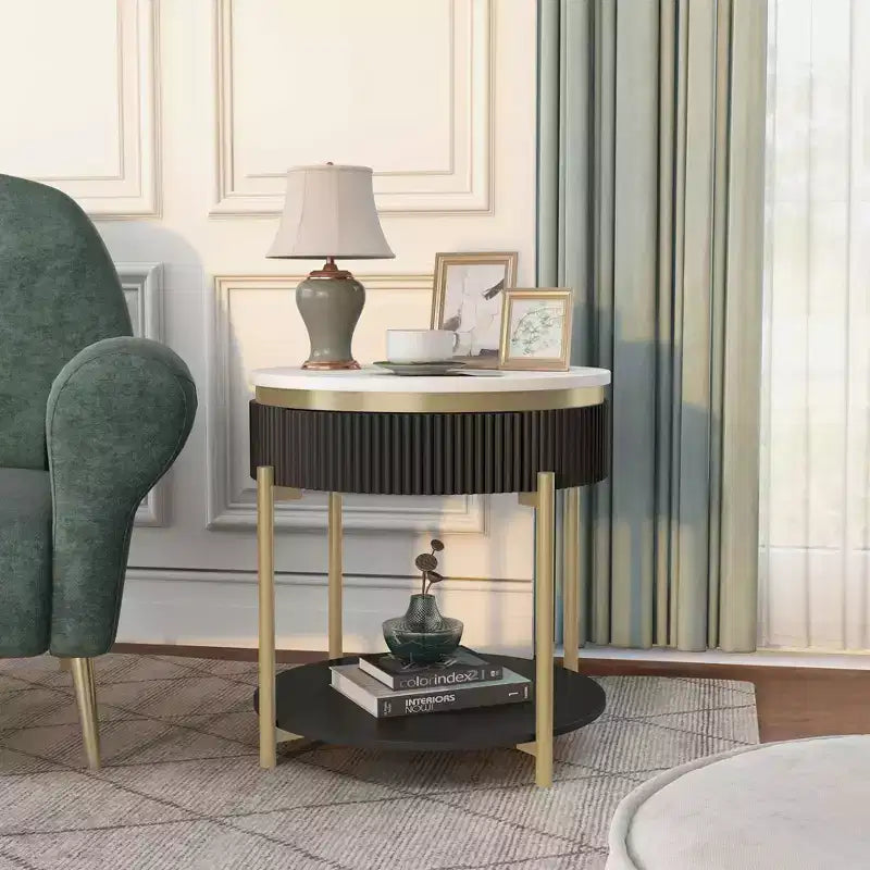 Cartehena Faux Marble End Table with Drawer - HOMES: Inside + Out