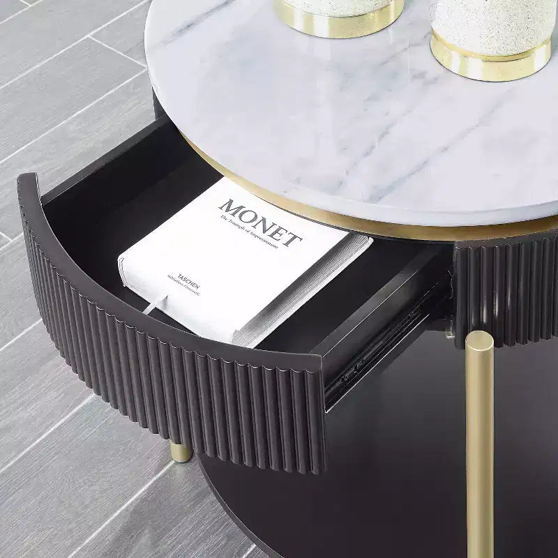 Cartehena Faux Marble End Table with Drawer - HOMES: Inside + Out