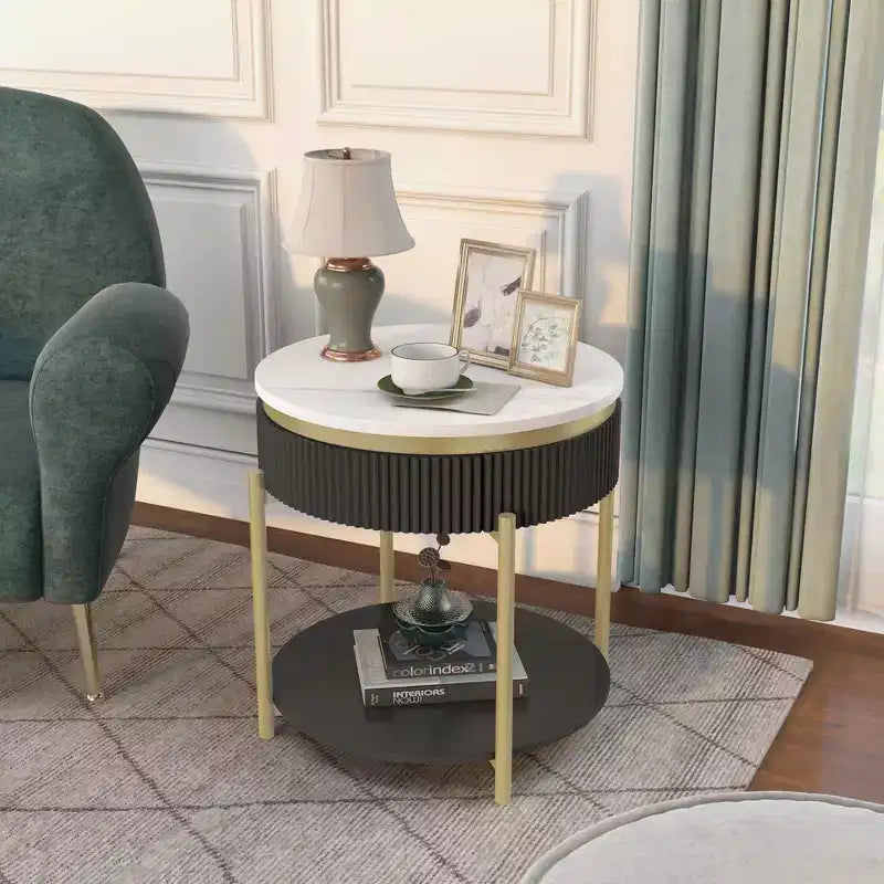 Cartehena Faux Marble End Table with Drawer - HOMES: Inside + Out