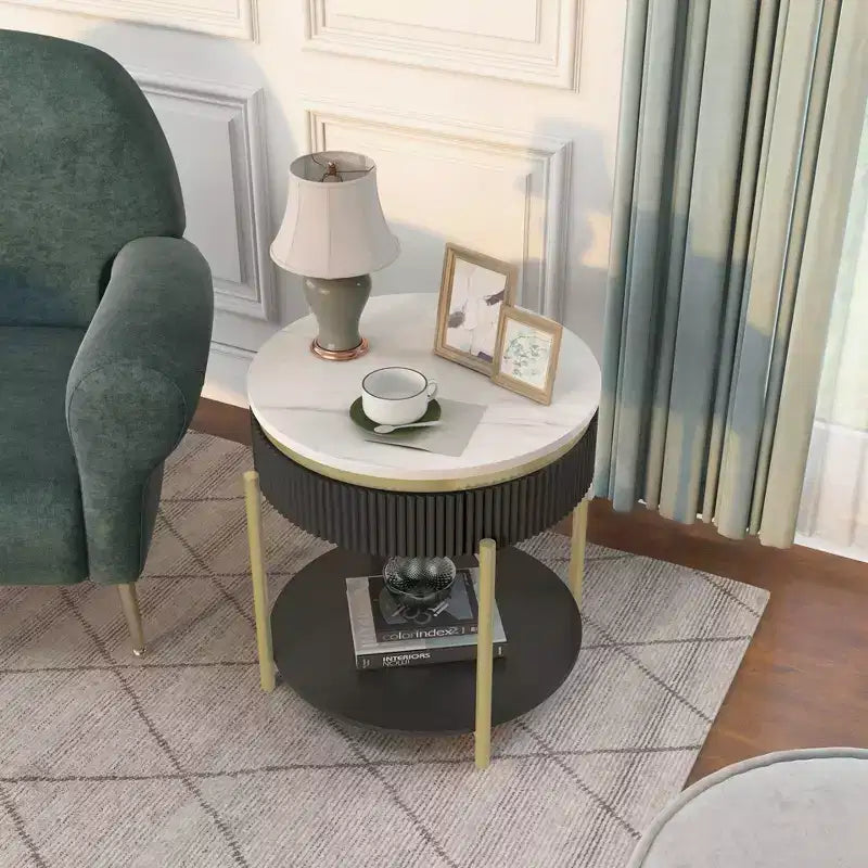 Cartehena Faux Marble End Table with Drawer - HOMES: Inside + Out