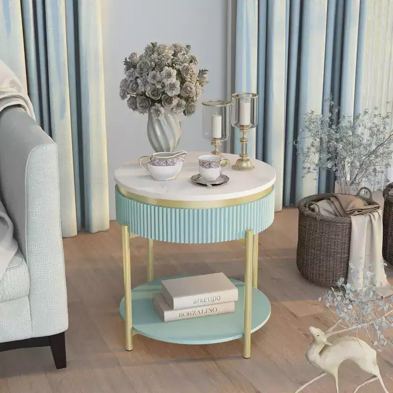 Cartehena Faux Marble End Table with Drawer - HOMES: Inside + Out