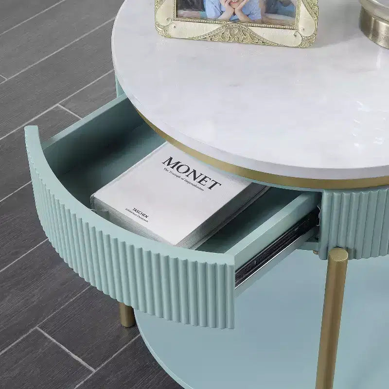 Cartehena Faux Marble End Table with Drawer - HOMES: Inside + Out