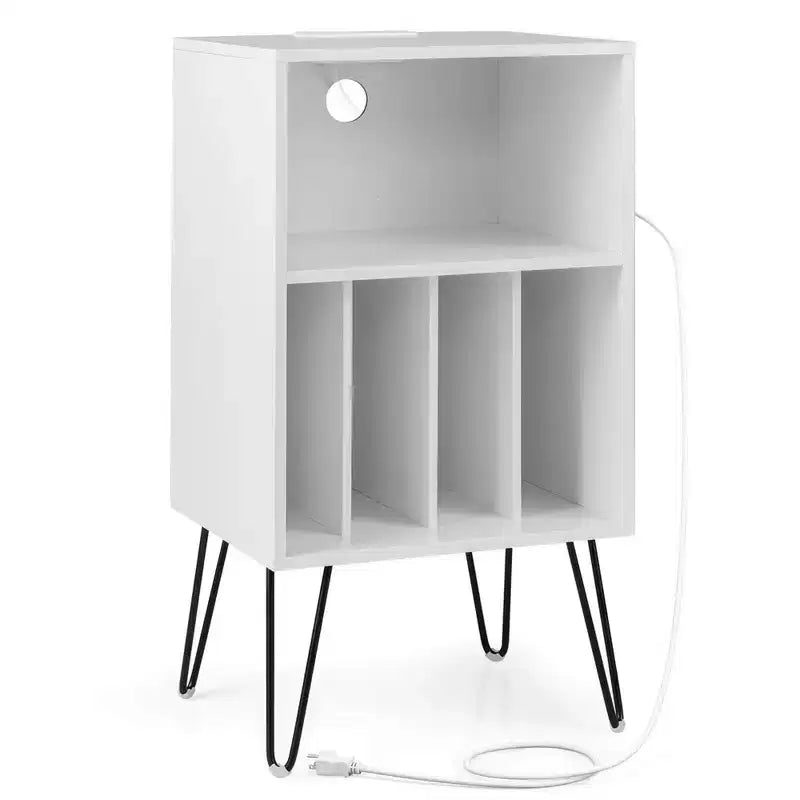 Costway 3-Tier Record Player Stand with Charging Station Shelf & 4 Dividers for Bedroom