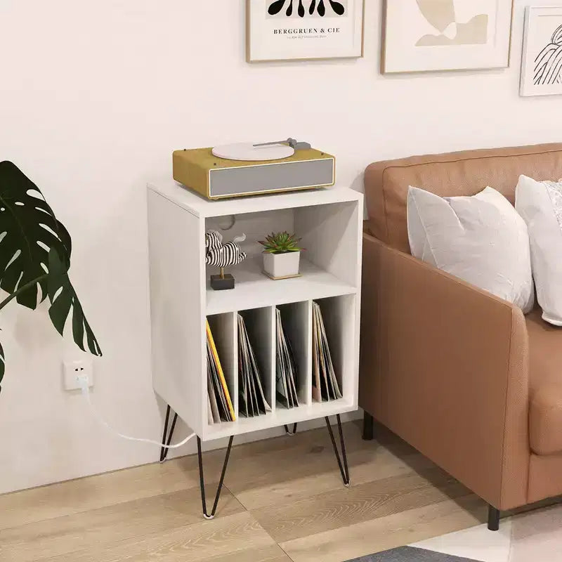 Costway 3-Tier Record Player Stand with Charging Station Shelf & 4 Dividers for Bedroom